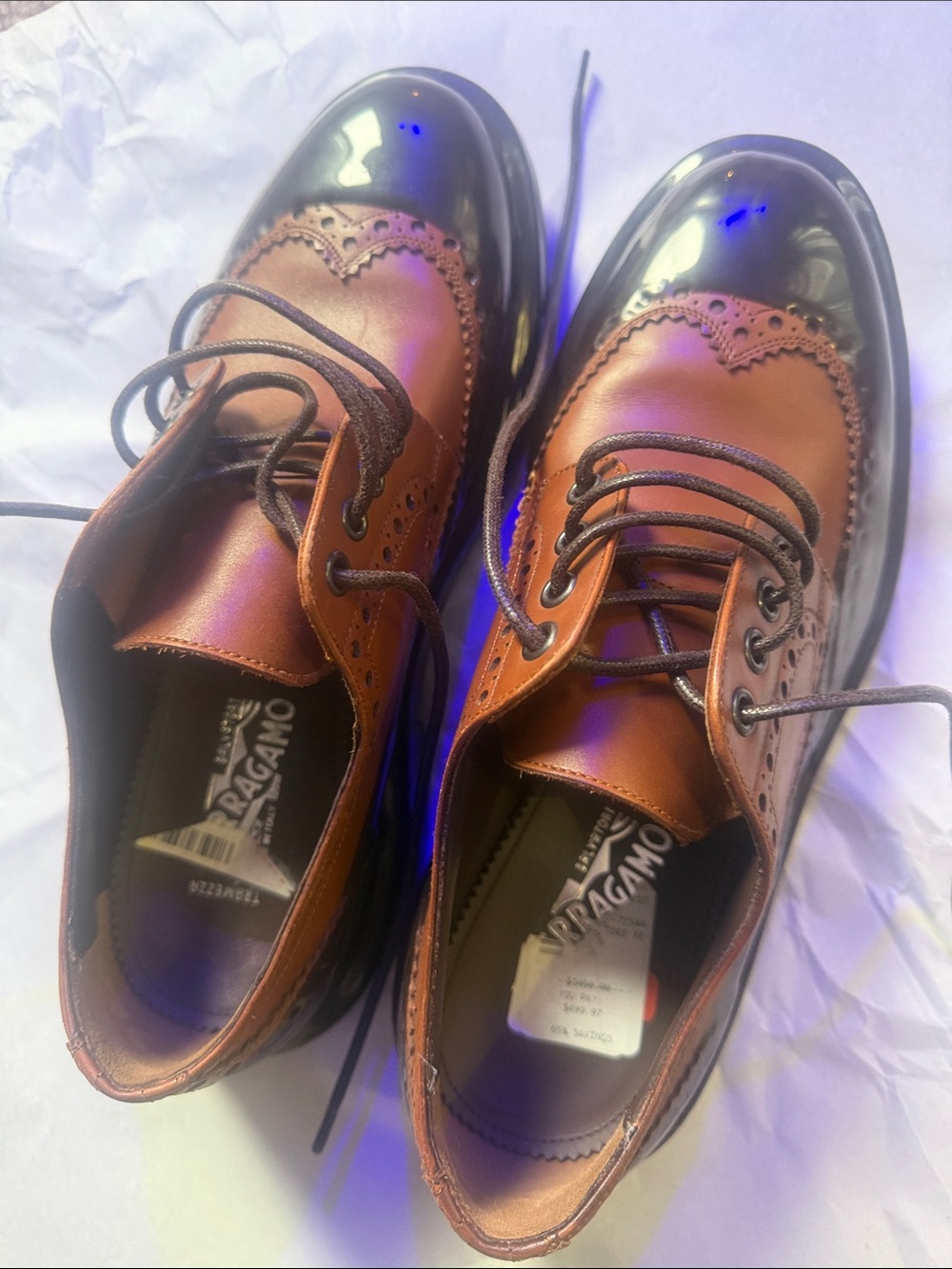 Salvatore Ferragamo Brown and Black Two-Tone Brogue Oxfords